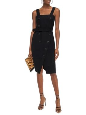 ba&sh Moon Belted Wrap Black Double-Breasted Belted Midi Dress with Wide Straps